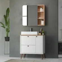 Conjunto de balcão, espelheira e pia para banheiro Madri 80cm